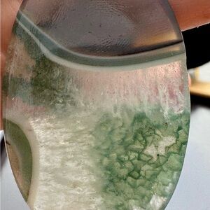 18K gp Unique Large Moss Agate Stone Pendant